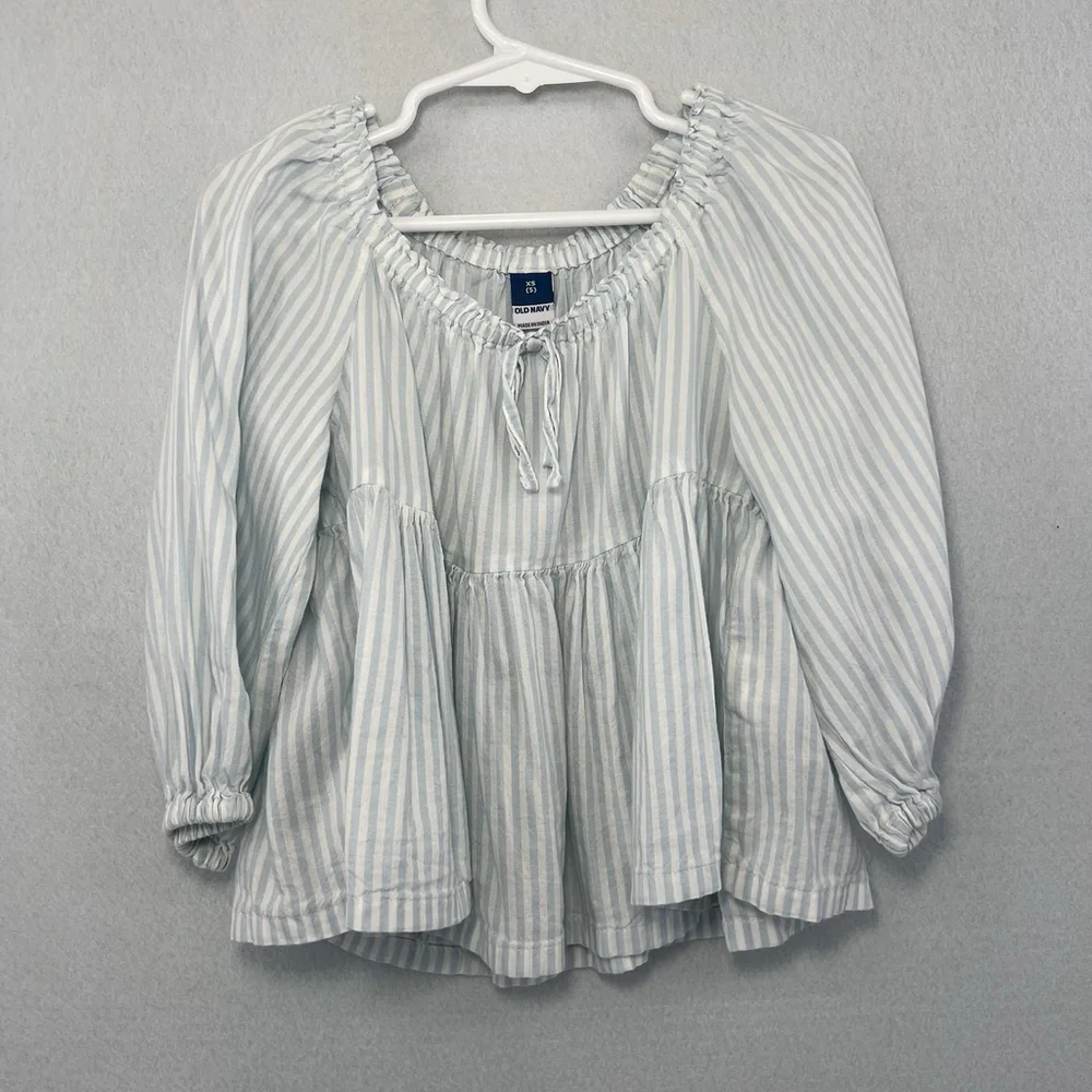 Old Navy Girls Swing Top Blouse White Blue Stripe Flowy Peasant Size XS (5)